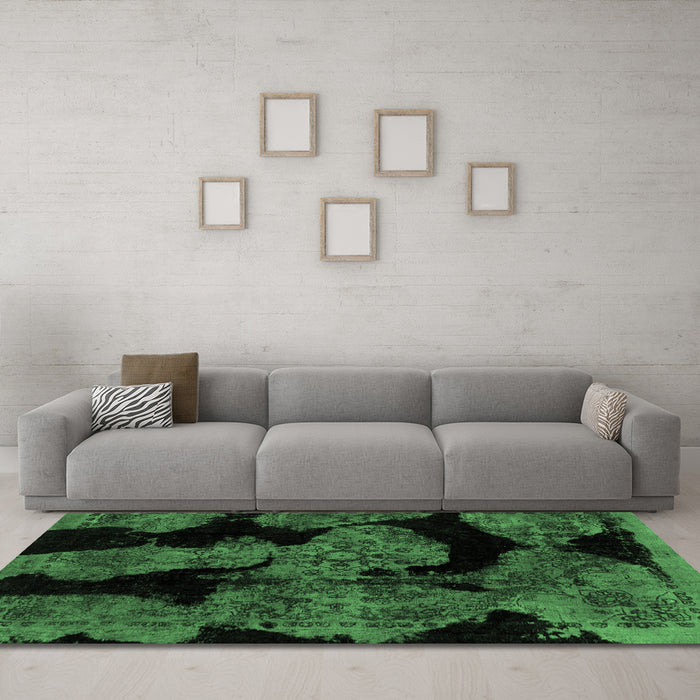 Machine Washable Abstract Emerald Green Modern Area Rugs in a Living Room,, wshabs2058emgrn