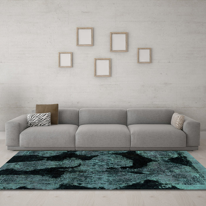 Machine Washable Abstract Turquoise Modern Area Rugs in a Living Room,, wshabs2058turq