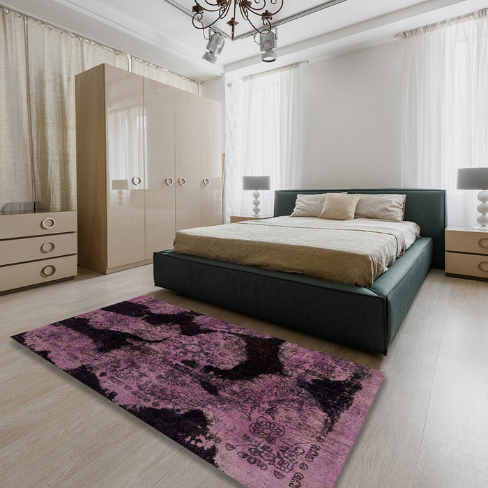 Machine Washable Abstract Raspberry Purple Rug in a Bedroom, wshabs2058