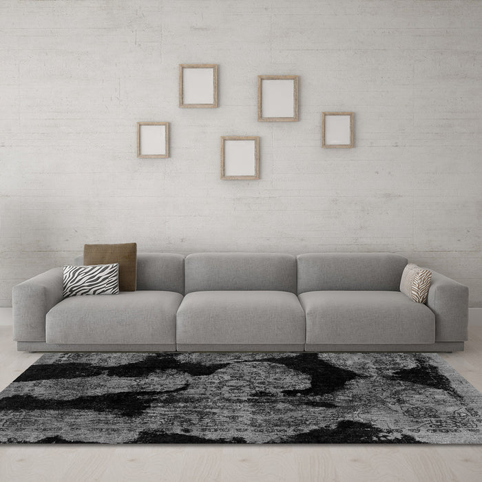 Machine Washable Abstract Gray Modern Rug in a Living Room,, wshabs2058gry