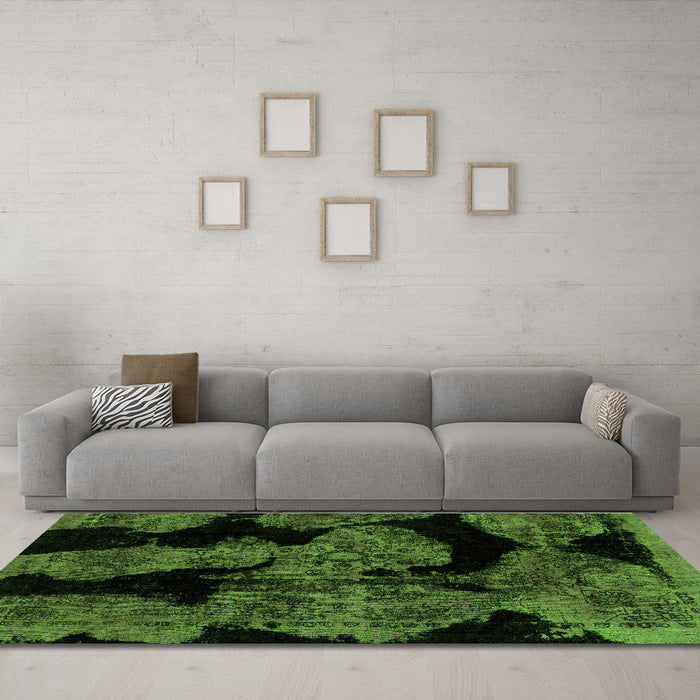 Machine Washable Abstract Green Modern Area Rugs in a Living Room,, wshabs2058grn