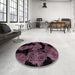 Round Machine Washable Abstract Raspberry Purple Rug in a Office, wshabs2058