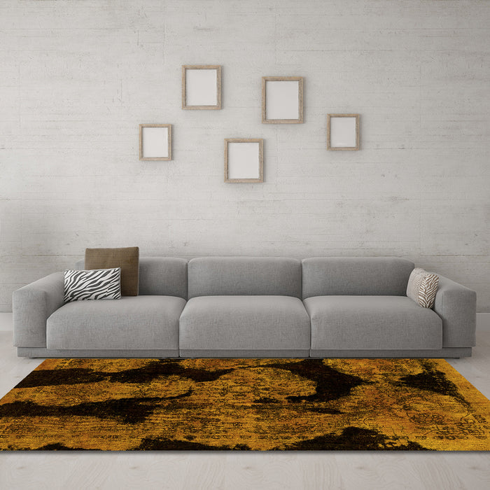 Machine Washable Abstract Yellow Modern Rug in a Living Room, wshabs2058yw