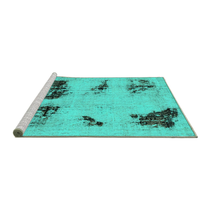 Sideview of Machine Washable Abstract Turquoise Modern Area Rugs, wshabs2059turq