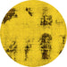 Round Abstract Yellow Modern Rug, abs2059yw