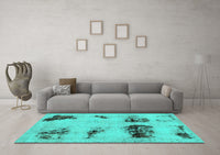 Machine Washable Abstract Turquoise Modern Rug, wshabs2059turq