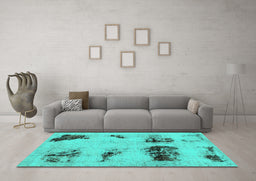 Machine Washable Abstract Turquoise Modern Area Rugs in a Living Room,, wshabs2059turq