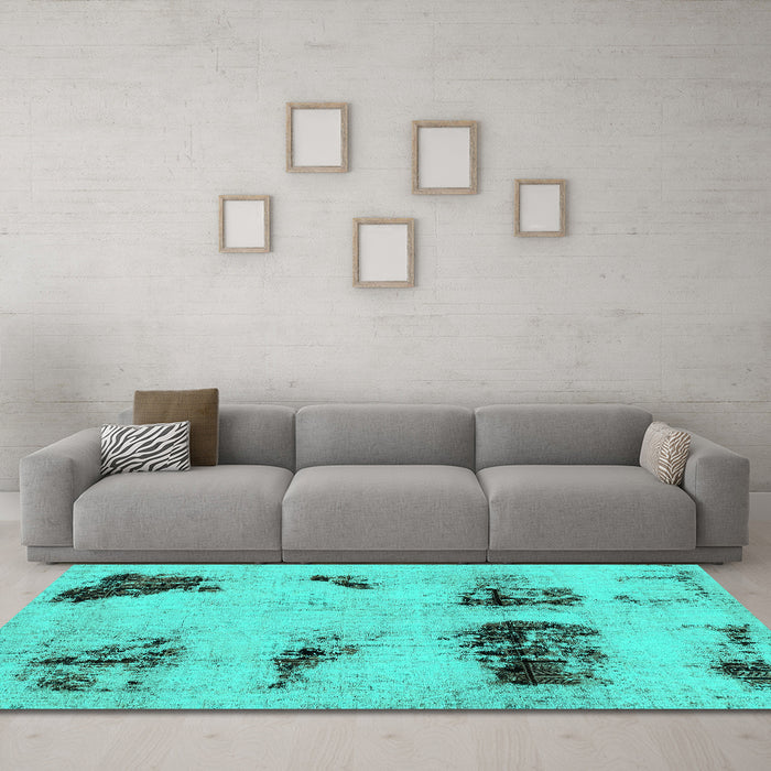 Machine Washable Abstract Turquoise Modern Area Rugs in a Living Room,, wshabs2059turq