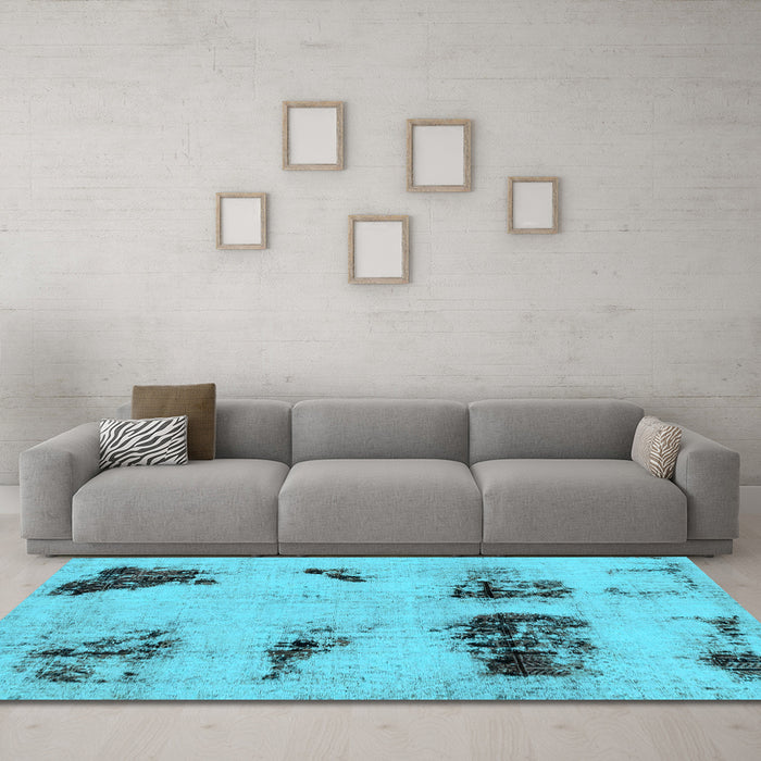Machine Washable Abstract Light Blue Modern Rug in a Living Room, wshabs2059lblu