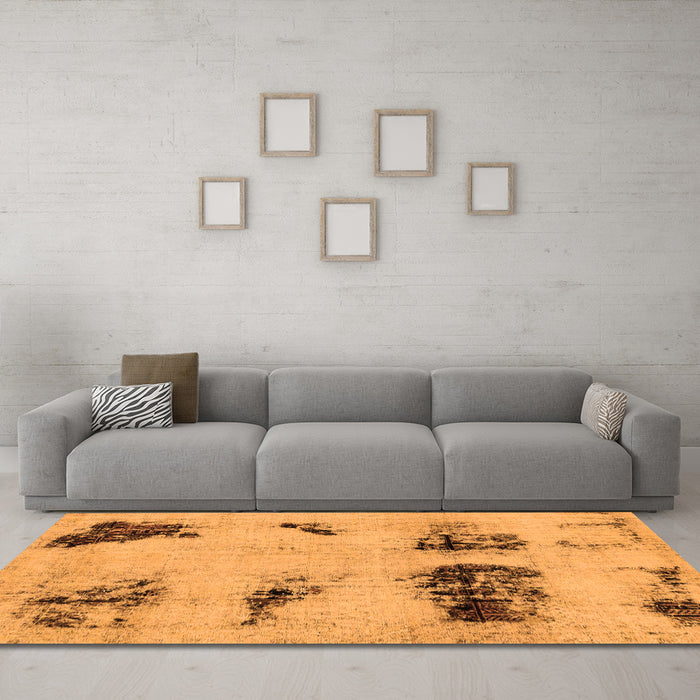 Machine Washable Abstract Orange Modern Area Rugs in a Living Room, wshabs2059org