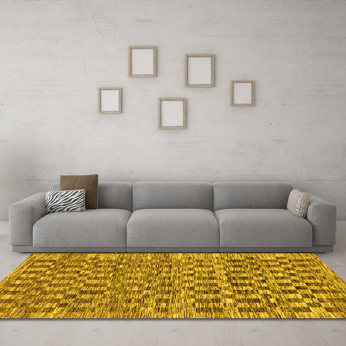 Machine Washable Checkered Yellow Modern Rug in a Living Room, wshabs205yw