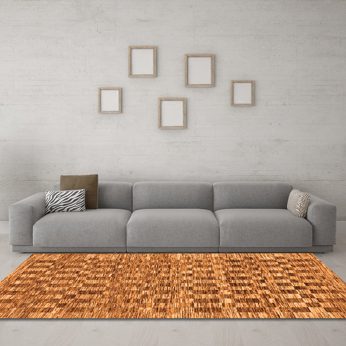 Machine Washable Checkered Orange Modern Area Rugs in a Living Room, wshabs205org