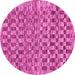 Round Machine Washable Checkered Pink Modern Rug, wshabs205pnk