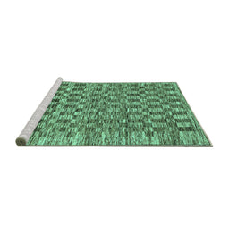 Sideview of Machine Washable Checkered Turquoise Modern Area Rugs, wshabs205turq