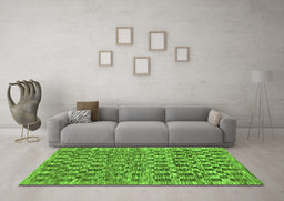 Machine Washable Checkered Green Modern Area Rugs in a Living Room,, wshabs205grn