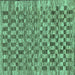 Square Machine Washable Checkered Turquoise Modern Area Rugs, wshabs205turq