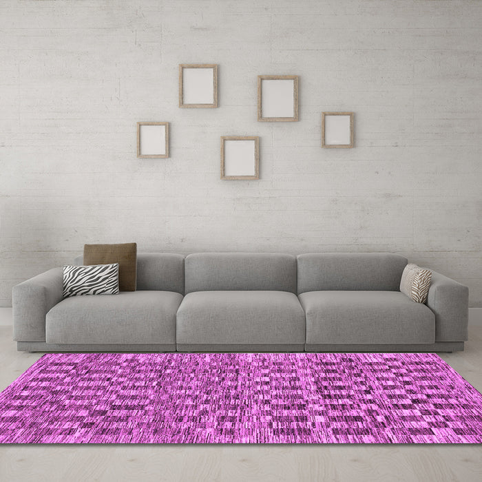 Machine Washable Checkered Purple Modern Area Rugs in a Living Room, wshabs205pur