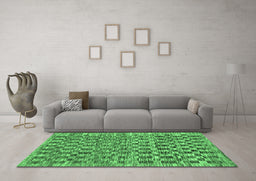 Machine Washable Checkered Emerald Green Modern Area Rugs in a Living Room,, wshabs205emgrn