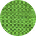 Round Machine Washable Checkered Green Modern Area Rugs, wshabs205grn