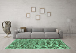 Machine Washable Checkered Turquoise Modern Area Rugs in a Living Room,, wshabs205turq