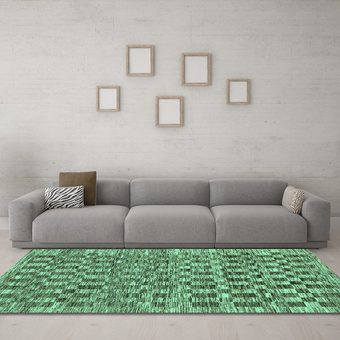 Machine Washable Checkered Turquoise Modern Area Rugs in a Living Room,, wshabs205turq