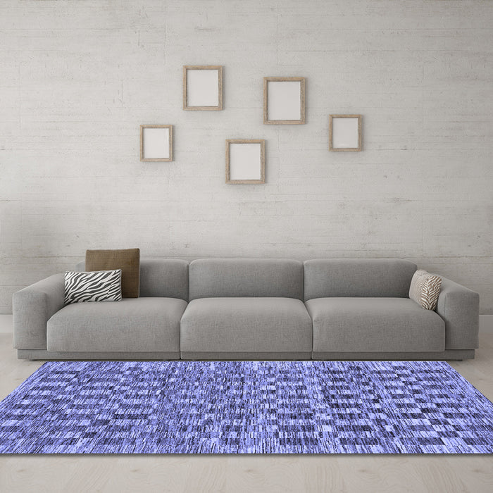 Machine Washable Checkered Blue Modern Rug in a Living Room, wshabs205blu