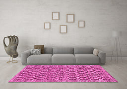 Machine Washable Checkered Pink Modern Rug in a Living Room, wshabs205pnk