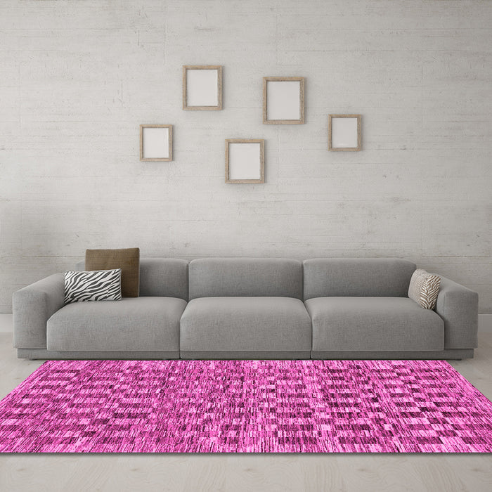 Machine Washable Checkered Pink Modern Rug in a Living Room, wshabs205pnk