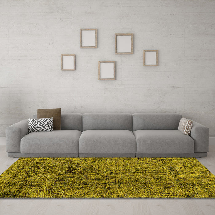 Machine Washable Abstract Yellow Modern Rug in a Living Room, wshabs2060yw