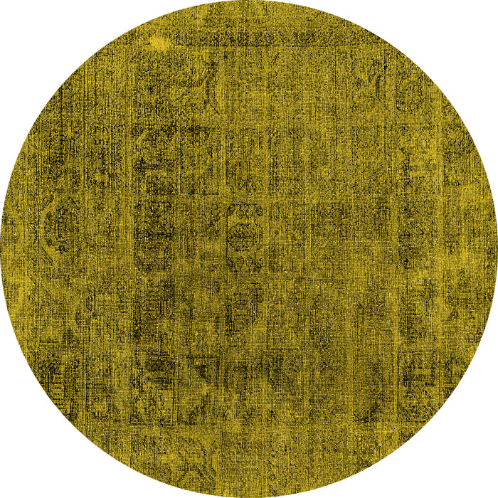 Round Machine Washable Abstract Yellow Modern Rug, wshabs2060yw