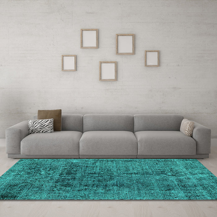 Machine Washable Abstract Turquoise Modern Area Rugs in a Living Room,, wshabs2060turq