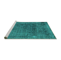 Sideview of Machine Washable Abstract Turquoise Modern Area Rugs, wshabs2060turq