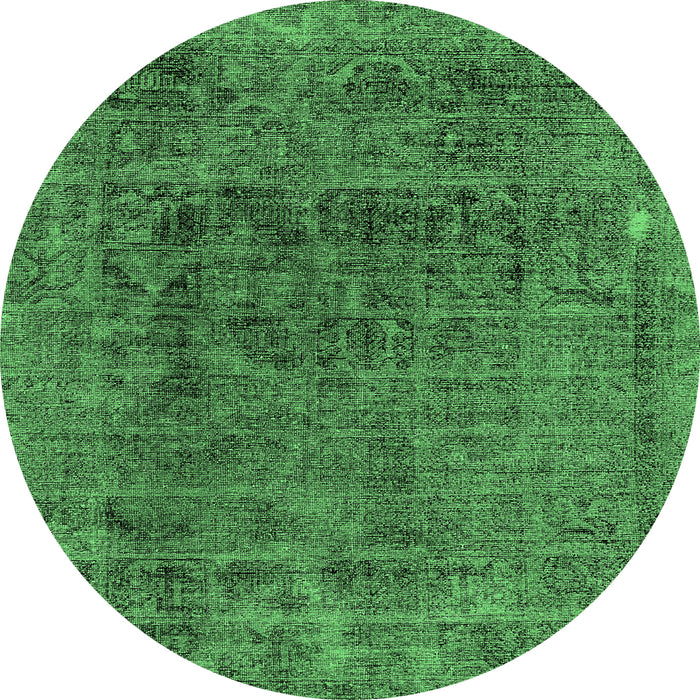 Round Machine Washable Abstract Emerald Green Modern Area Rugs, wshabs2060emgrn