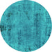 Round Machine Washable Persian Turquoise Bohemian Area Rugs, wshabs2061turq