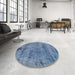 Round Abstract Steel Blue Persian Rug in a Office, abs2061