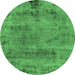 Round Machine Washable Persian Emerald Green Bohemian Area Rugs, wshabs2061emgrn