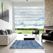 Square Abstract Steel Blue Persian Rug in a Living Room, abs2061