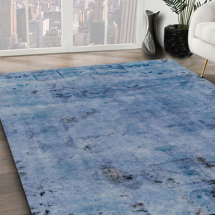 Machine Washable Abstract Steel Blue Rug in a Family Room, wshabs2061