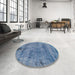 Round Machine Washable Abstract Steel Blue Rug in a Office, wshabs2061