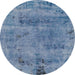Round Machine Washable Abstract Steel Blue Rug, wshabs2061