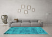 Machine Washable Persian Turquoise Bohemian Area Rugs in a Living Room,, wshabs2061turq