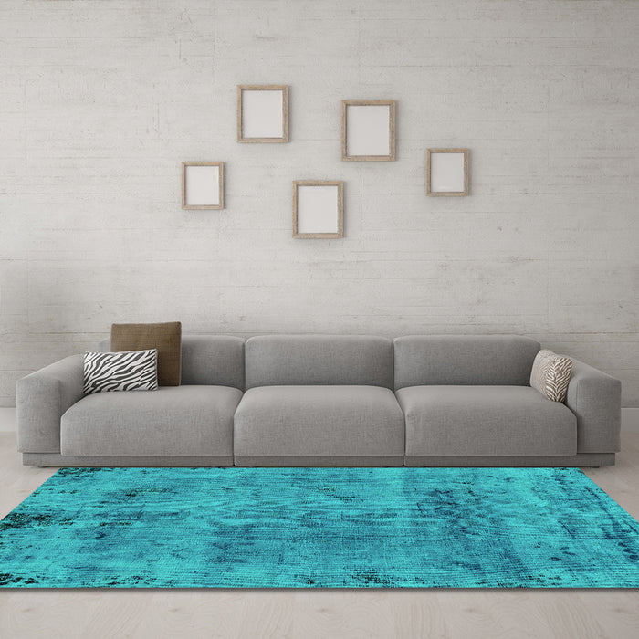 Machine Washable Persian Turquoise Bohemian Area Rugs in a Living Room,, wshabs2061turq