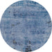 Round Abstract Steel Blue Persian Rug, abs2061