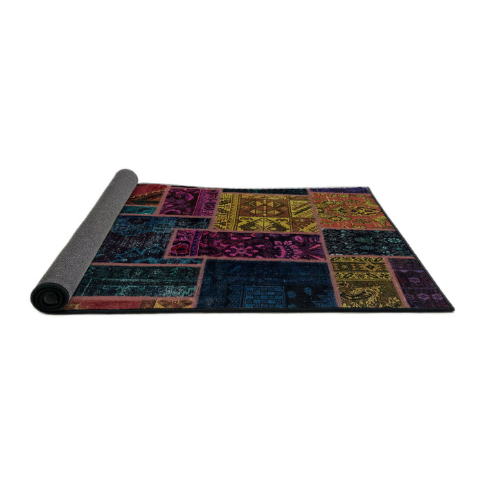 Sideview of Abstract Coffee Brown Patchwork Rug, abs2062