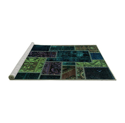 Sideview of Machine Washable Patchwork Turquoise Transitional Area Rugs, wshabs2062turq