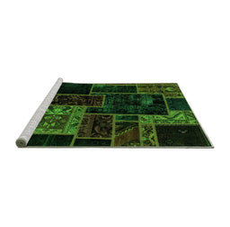 Sideview of Machine Washable Patchwork Green Transitional Area Rugs, wshabs2062grn