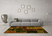 Machine Washable Patchwork Yellow Transitional Rug in a Living Room, wshabs2062yw