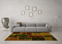 Machine Washable Patchwork Yellow Transitional Rug, wshabs2062yw