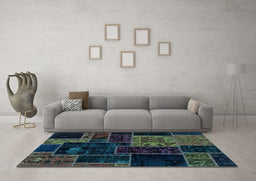 Machine Washable Patchwork Light Blue Transitional Rug in a Living Room, wshabs2062lblu
