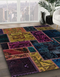 Abstract Coffee Brown Patchwork Rug, abs2062